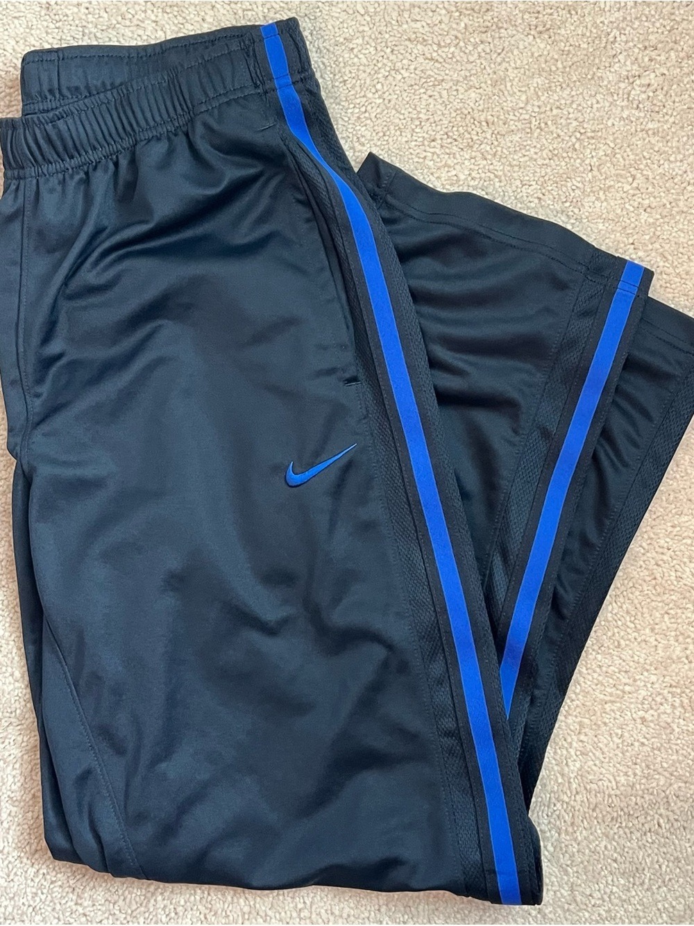 Nike Mens Navy Athletic Track Pants Royal Blue Side Stripe Pockets Medium